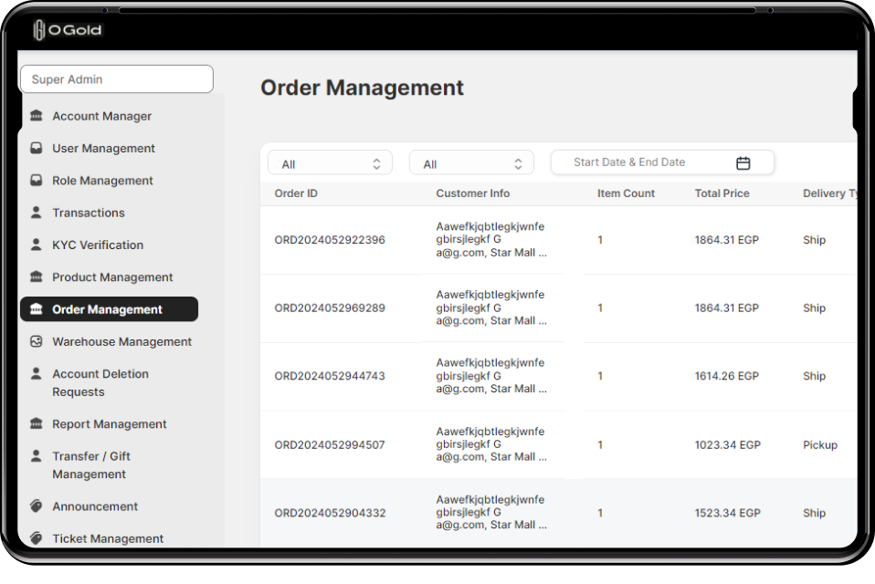 Order management feature to manage the entire order lifecycle