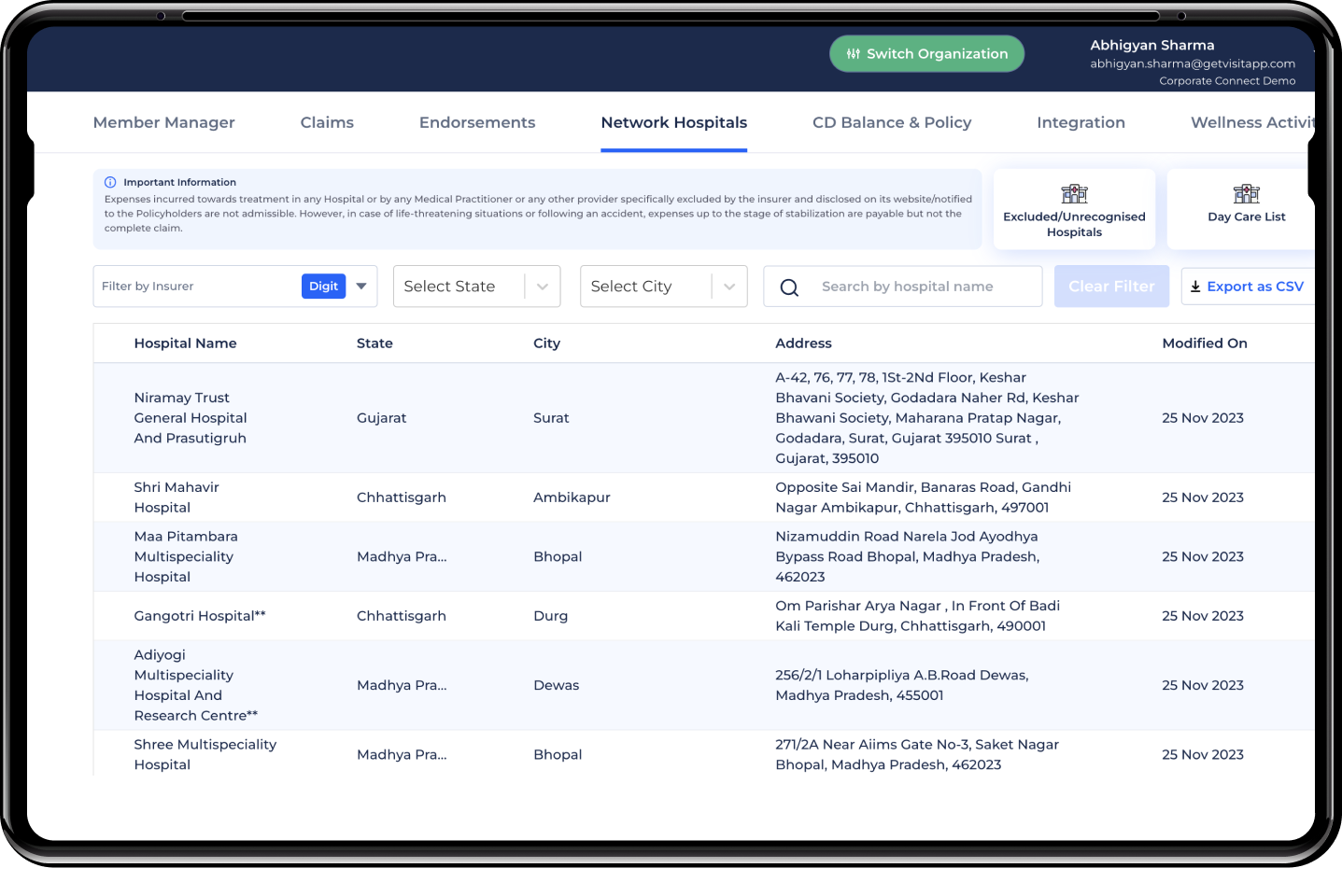 Designed a feature for detailed information about hospitals and healthcare facilities