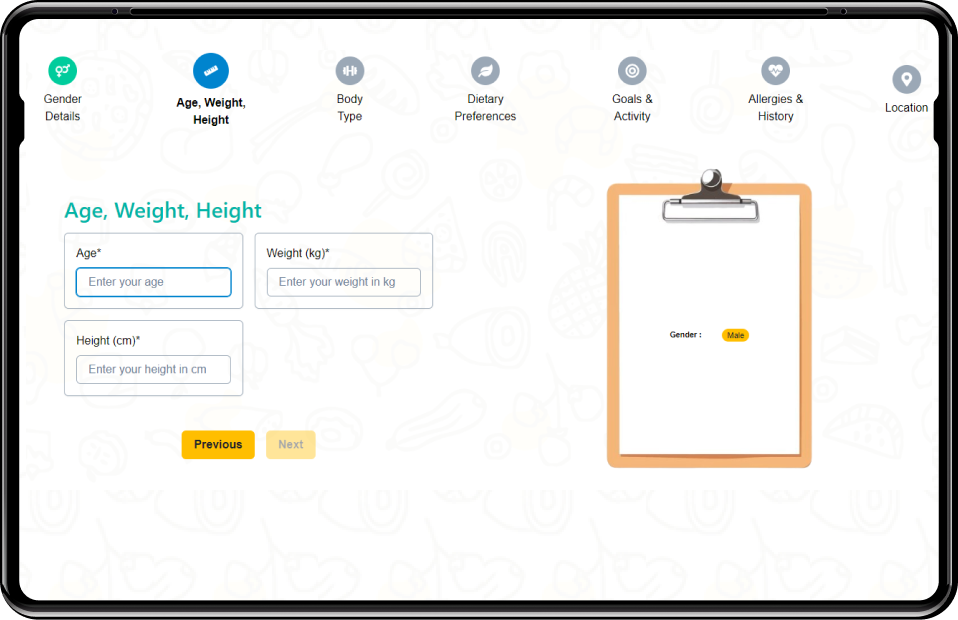 User profile feature for AI driven diet management platform