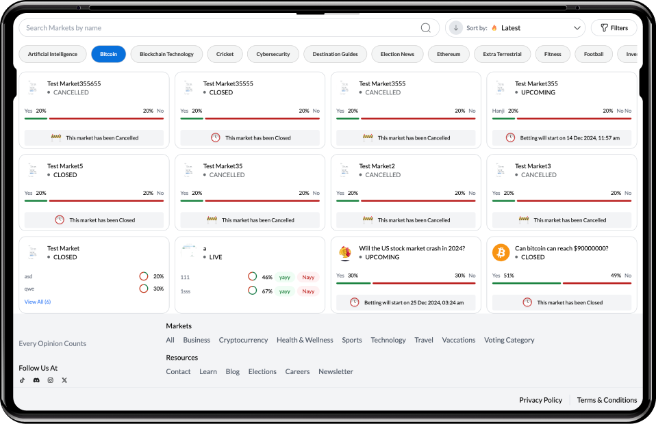 Market feature in Prediction Market Platform